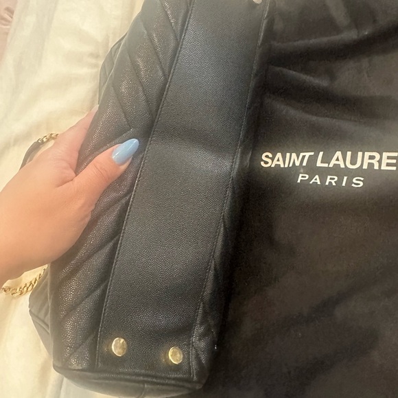 YSL Grain De Poudre Matelasse Chevron Monogram Shopping Bag Black vintage - Picture 9 of 11